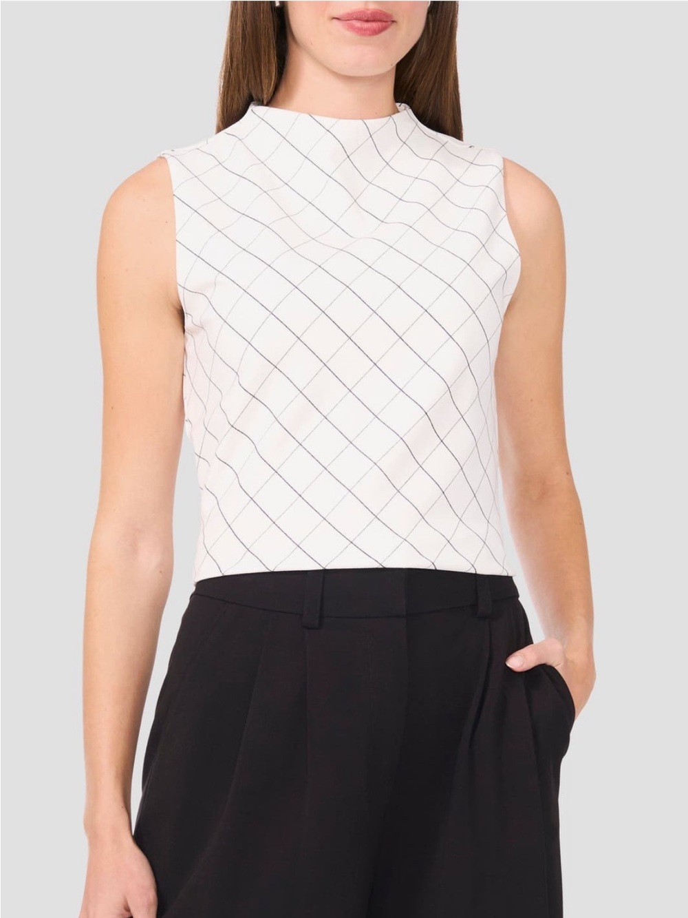 Halogen Print Mock Neck Sleeveless Ponte Top in New Ivory Size X-Large NWT